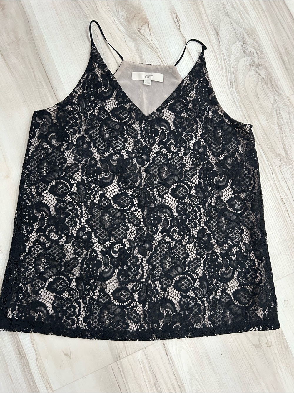 LOFT Black Lace Overlay Cami with Nude Lining